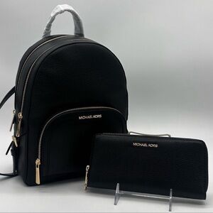 Michael Kors Medium Jaycee Backpack & Continental Wallet Wristlet Black